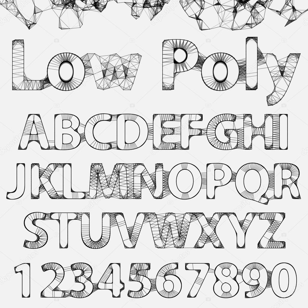 Lowpoly outline fonts and numbers