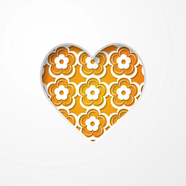 Corazón naranja con un patrón floral — Vector de stock