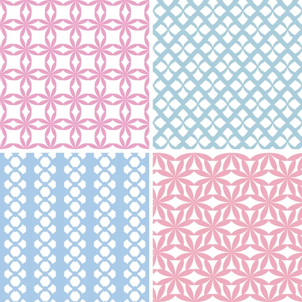 4 blue and pink simple patterns — Stock Vector