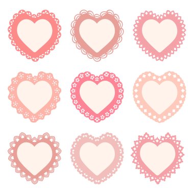 set of heart shaped frames with a lacy border
