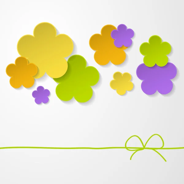 Blumengrüßkarte mit Papierblumen und einer Schnur — Stockvektor