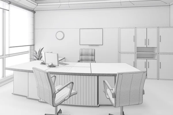 Vykreslování 3D interiéru kanceláře — Stock fotografie