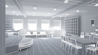 küçük bir çatı 3D iç işleme