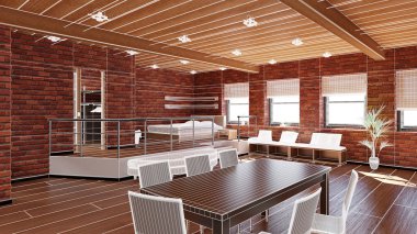 küçük bir çatı 3D iç işleme