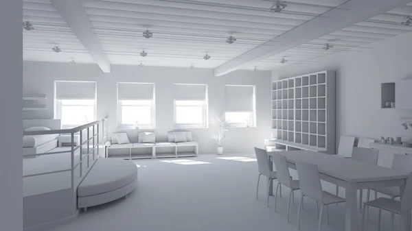 3D Interior renderização de um loft minúsculo — Fotografia de Stock