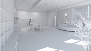 küçük bir çatı 3D iç işleme