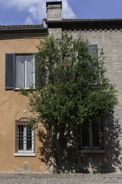 Little orange villa in a hidden garden of Ferrara Italy — Stock Photo, Image