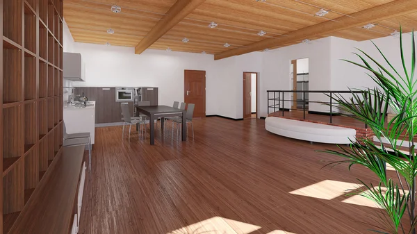 3D interior rendering małe loft — Zdjęcie stockowe