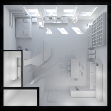 küçük bir çatı 3D iç işleme