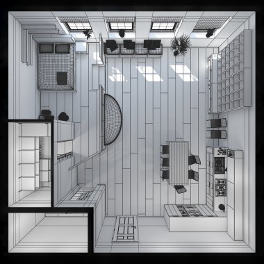 küçük bir çatı 3D iç işleme