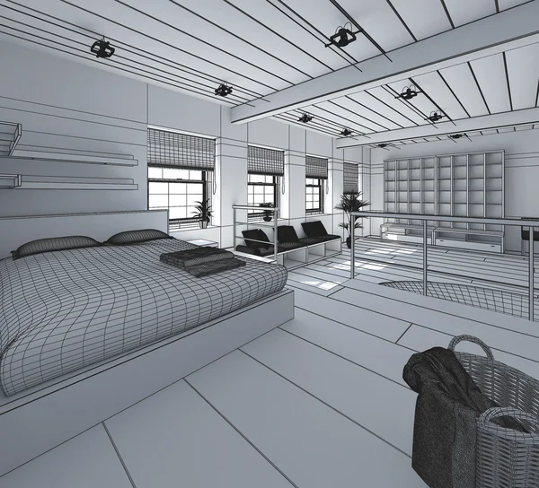 3D Interior renderização de um loft minúsculo — Fotografia de Stock