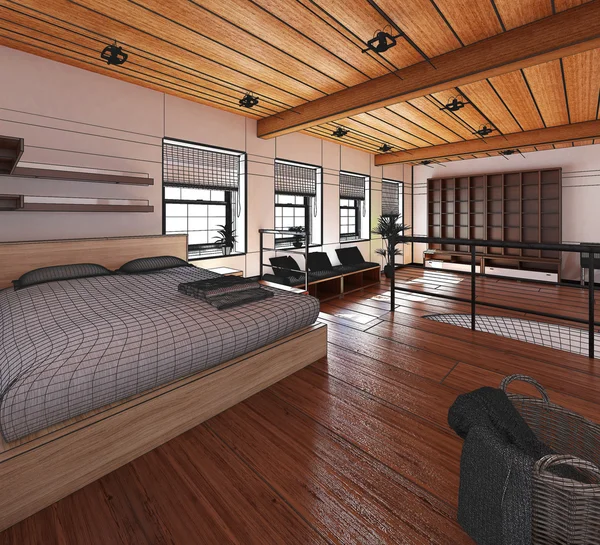 3D interior rendering małe loft — Zdjęcie stockowe