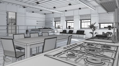 küçük bir çatı 3D iç işleme