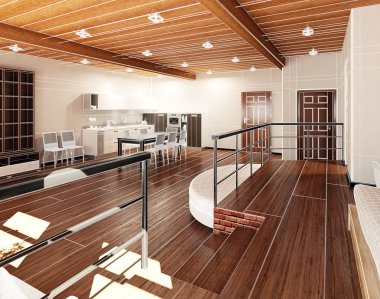 küçük bir çatı 3D iç işleme