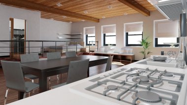 küçük bir çatı 3D iç işleme