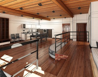 küçük bir çatı 3D iç işleme