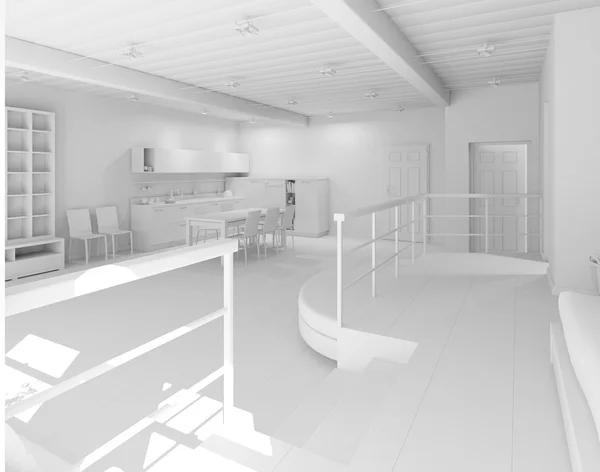 3D-interiör rendering av en liten loft — Stockfoto