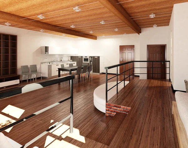 3D interior rendering małe loft — Zdjęcie stockowe