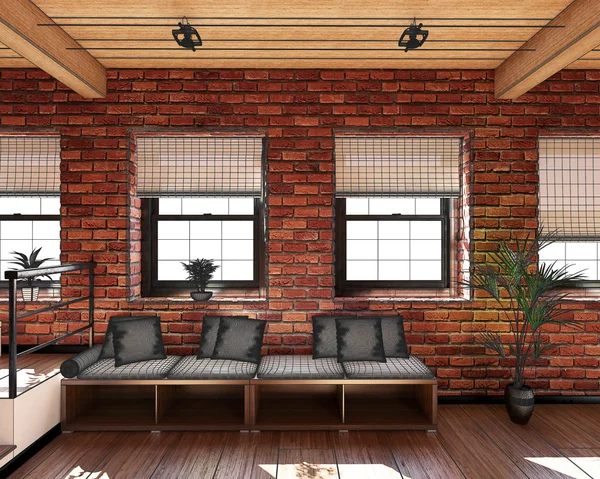 3D-interiör rendering av en liten loft — Stockfoto