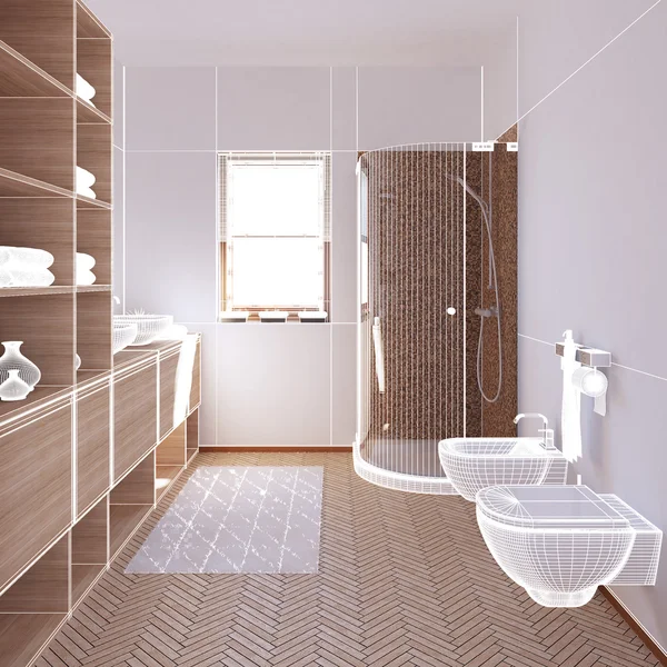 Intérieur 3D rendant une salle de bain moderne — Photo