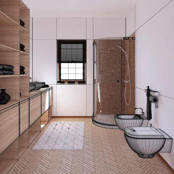 Intérieur 3D rendant une salle de bain moderne — Photo