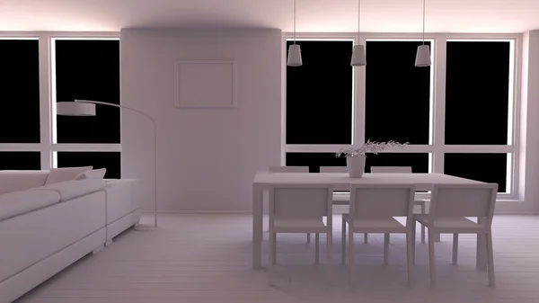 Interior render of a dining room without materials — Stock Photo, Image