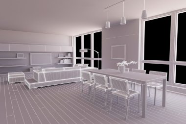malzemeler olmadan yemek odası iç render