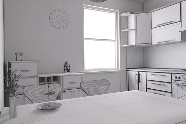 3D render bazı aletleri ile mutfak — Stok fotoğraf