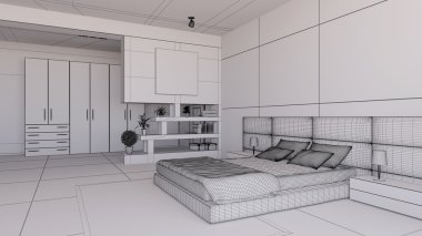 İç render bazı furinitures ile bir yatak odası