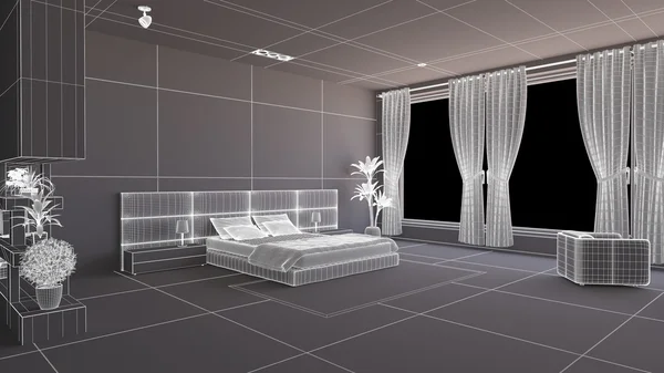 Wnętrze renderowania z sypialni z niektórych furinitures — Zdjęcie stockowe