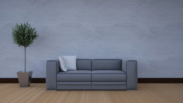 Front view of an interior rendering of a living room with textur — Stock Photo, Image