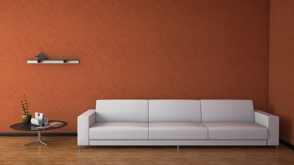Vista frontal de uma renderização interior de uma sala de estar com textur — Fotografia de Stock