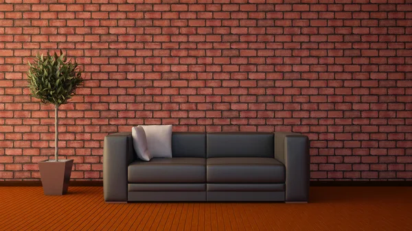 Front view of an interior rendering of a living room with textur — Stock Photo, Image