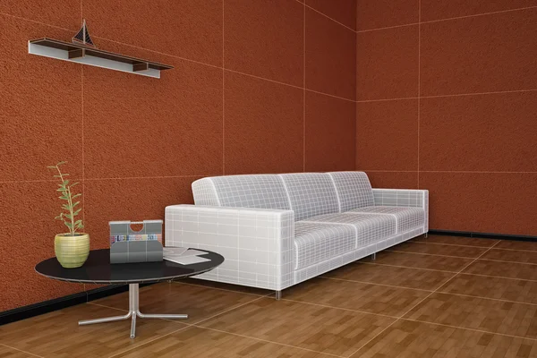 Side view of an interior rendering of a living room with texture — Stock Photo, Image