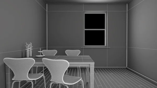 Renderização interior de uma cozinha em wireframe — Fotografia de Stock