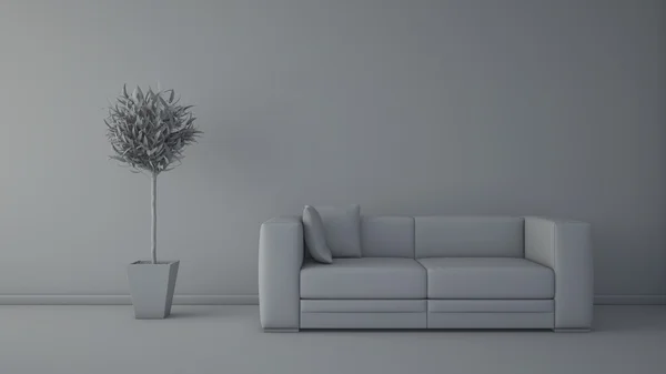 Vista frontal de uma renderização interior de uma sala de estar sem tex — Fotografia de Stock