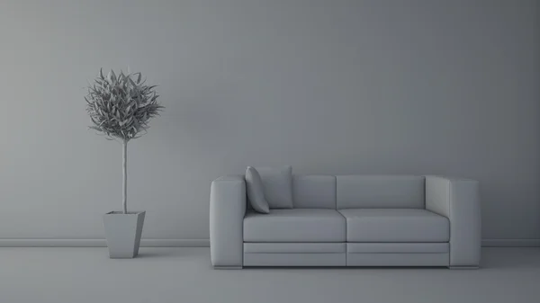 Front view of an interior rendering of a living room without tex — Stock Photo, Image