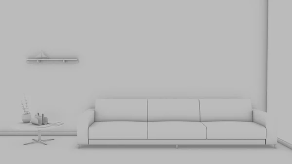Vista frontal de uma renderização interior de uma sala de estar sem tex — Fotografia de Stock
