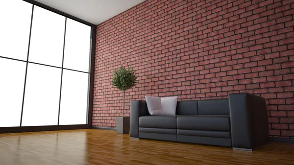 Side view of an interior rendering of a living room with textures and wireframe — Stock Photo, Image