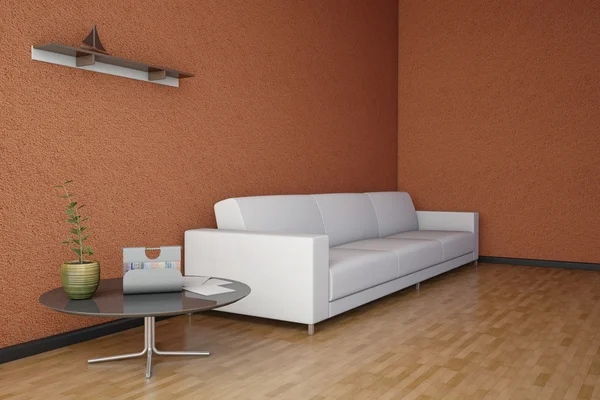 Side view of an interior rendering of a living room with texture — Stock Photo, Image