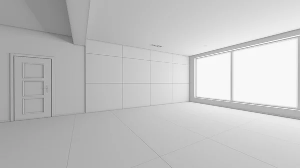 Interior rendering of an empty room without textures — Stock fotografie