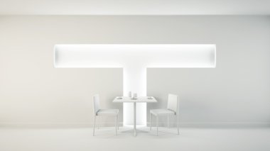 Bir masa ve iki koltuklu bir barın iç tasarımı