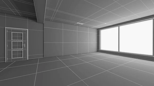 Interior rendering of an empty room without textures — Stock Photo, Image