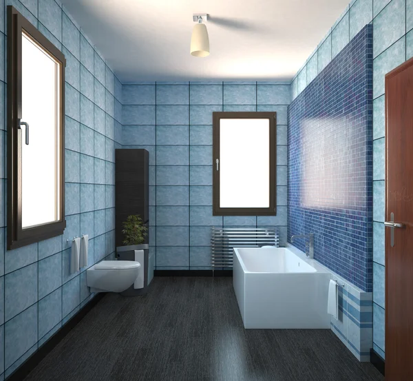 Rendu intérieur 3D d'une salle de bain avec des meubles — Photo