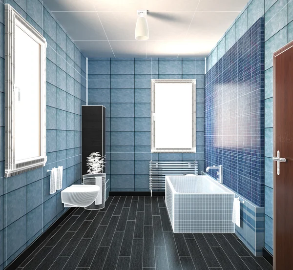 Rendu intérieur 3D d'une salle de bain avec des meubles — Photo