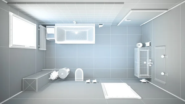 3D интерьер ванной комнаты с мебелью — стоковое фото