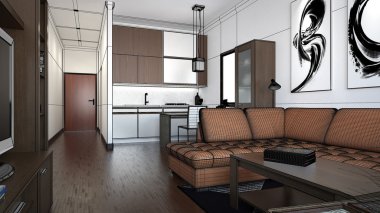 küçük bir çatı dokular ile 3D iç işleme