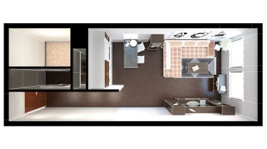 küçük bir çatı dokular ile 3D iç işleme