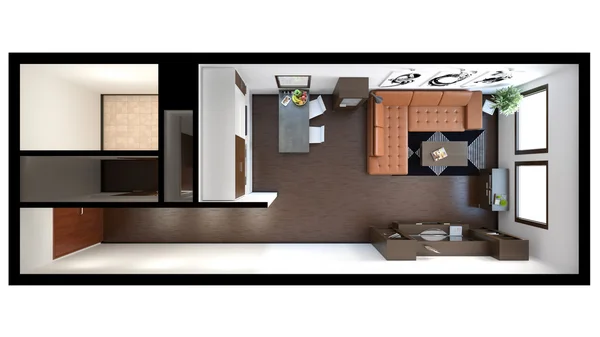 3D interior renderização de um pequeno loft com texturas — Fotografia de Stock
