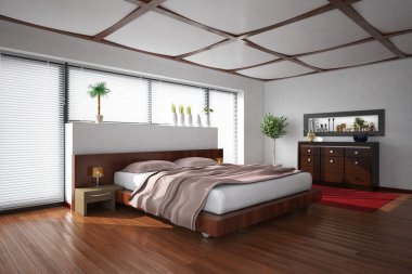 3D iç işleme modern yatak odası